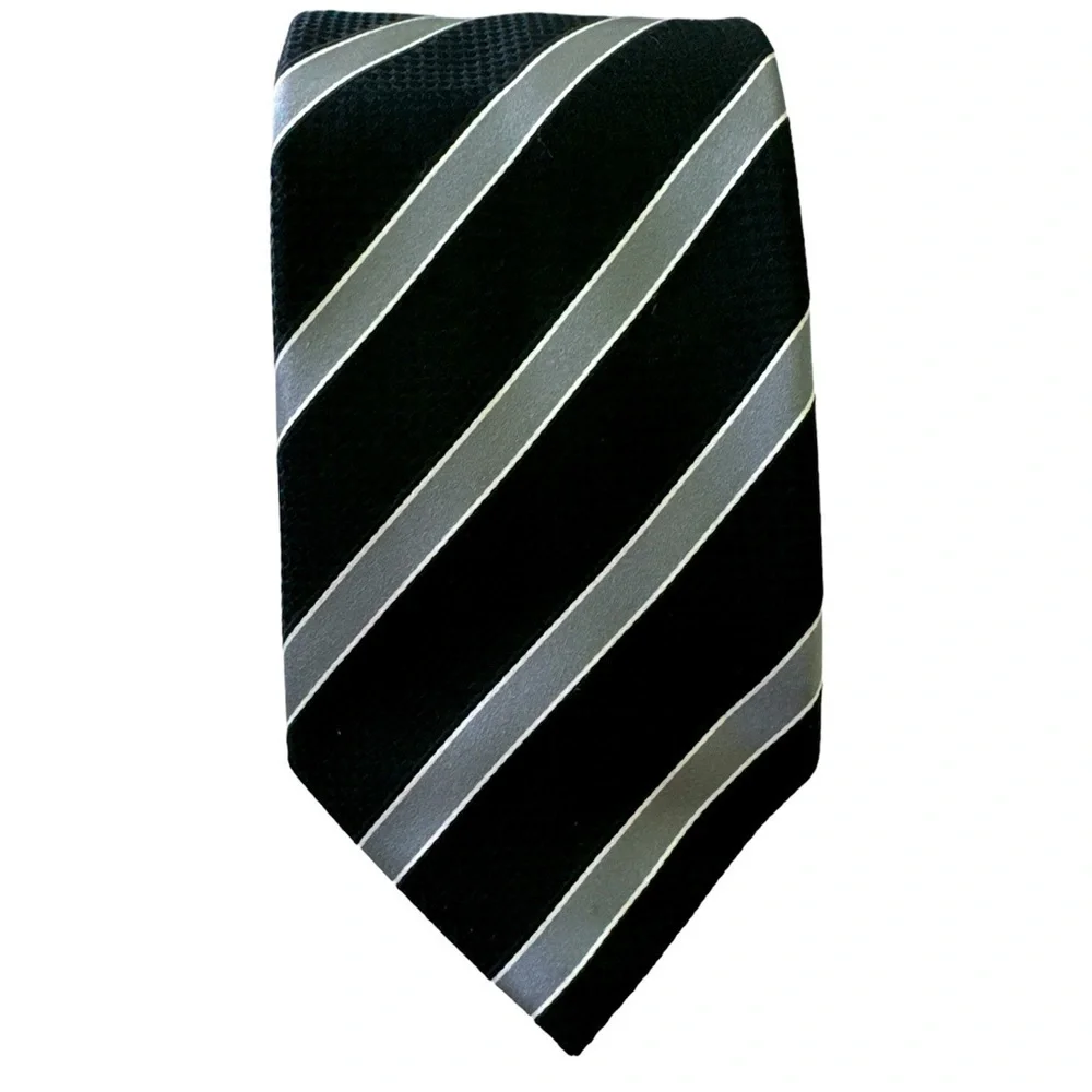 Donald J Trump Signature Collection Black and Gray Striped 100% Silk Tie